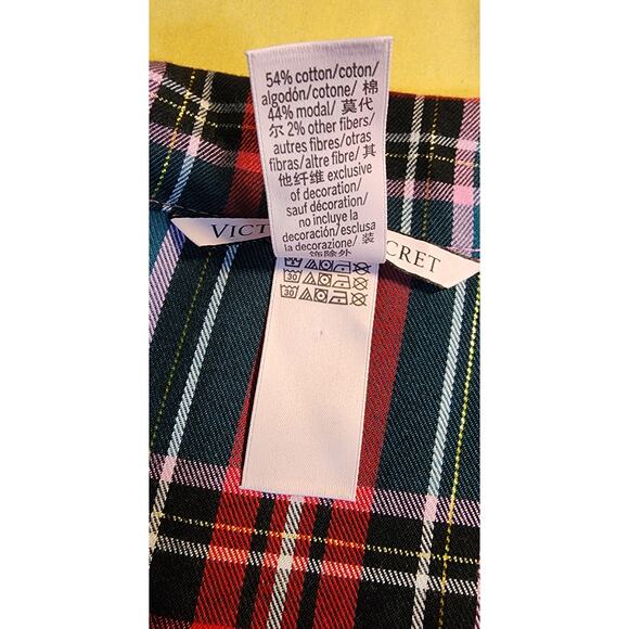 Victorias Secret Pajama Top Womens Plaid‎ Red Green Sleep Shirt Size S - Picture 5 of 5